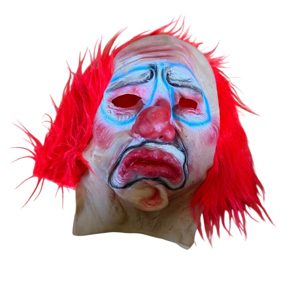 Sad Clown Latex Mask with Red Hair Halloween Costume Accessory hobo circus